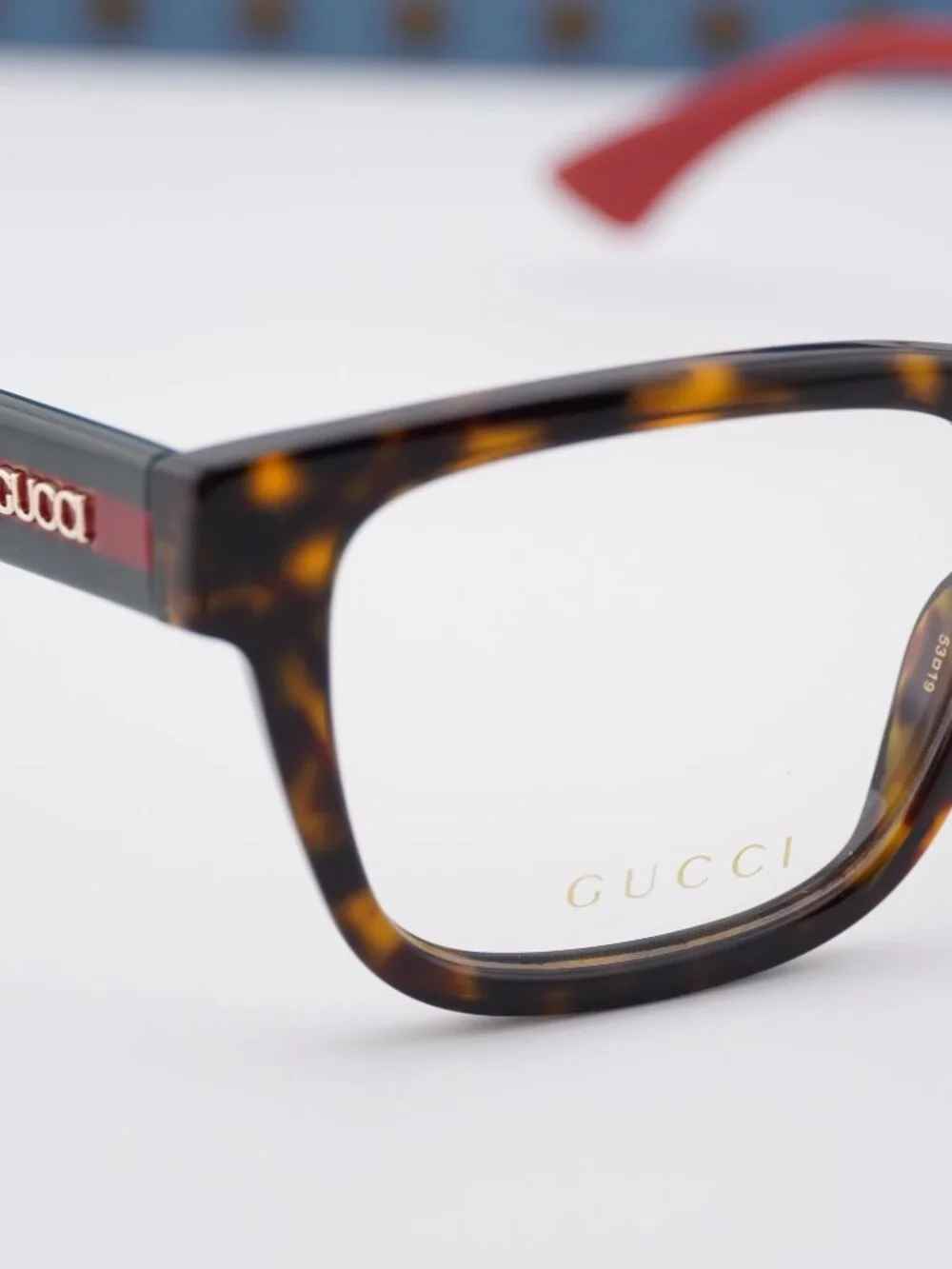 Gucci GG1870O 002 Square Eyeglasses 53mm - Havana / Green / Red